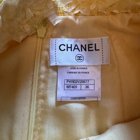 Chanel Women Yellow Skirt Set Cropped Boxy Jacket Jackie Neckline FR 36 US 4 - Picture 14 of 15